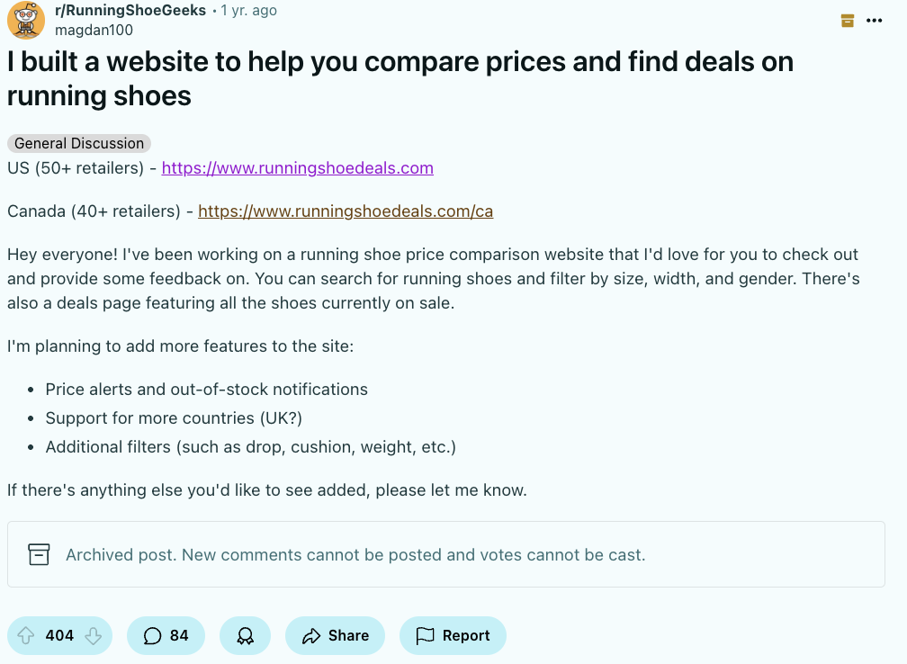 How to Promote Your Price Comparison App in a Niche Reddit Community (Running Shoes)
